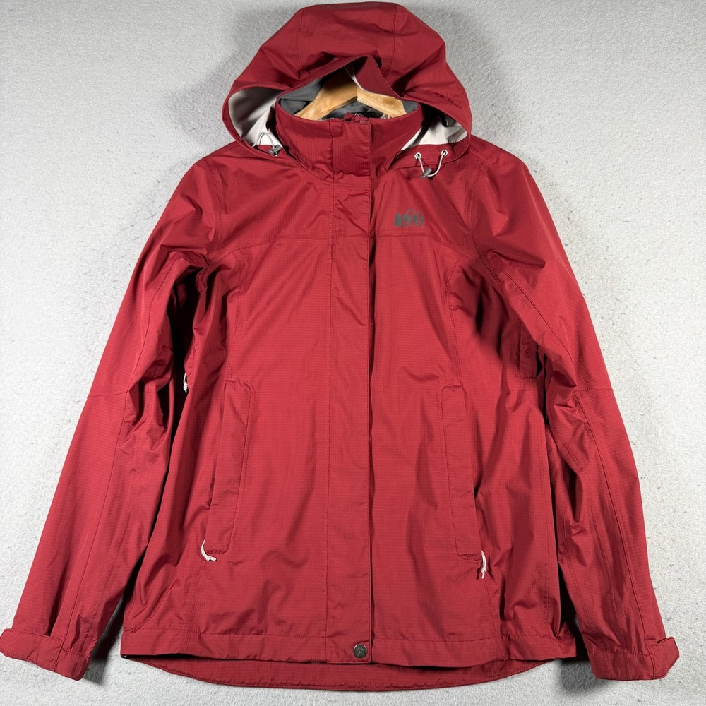 REI Co Op Women Burgundy Full Zip Hooded‎ Rain Jacket Size Small Waterproof